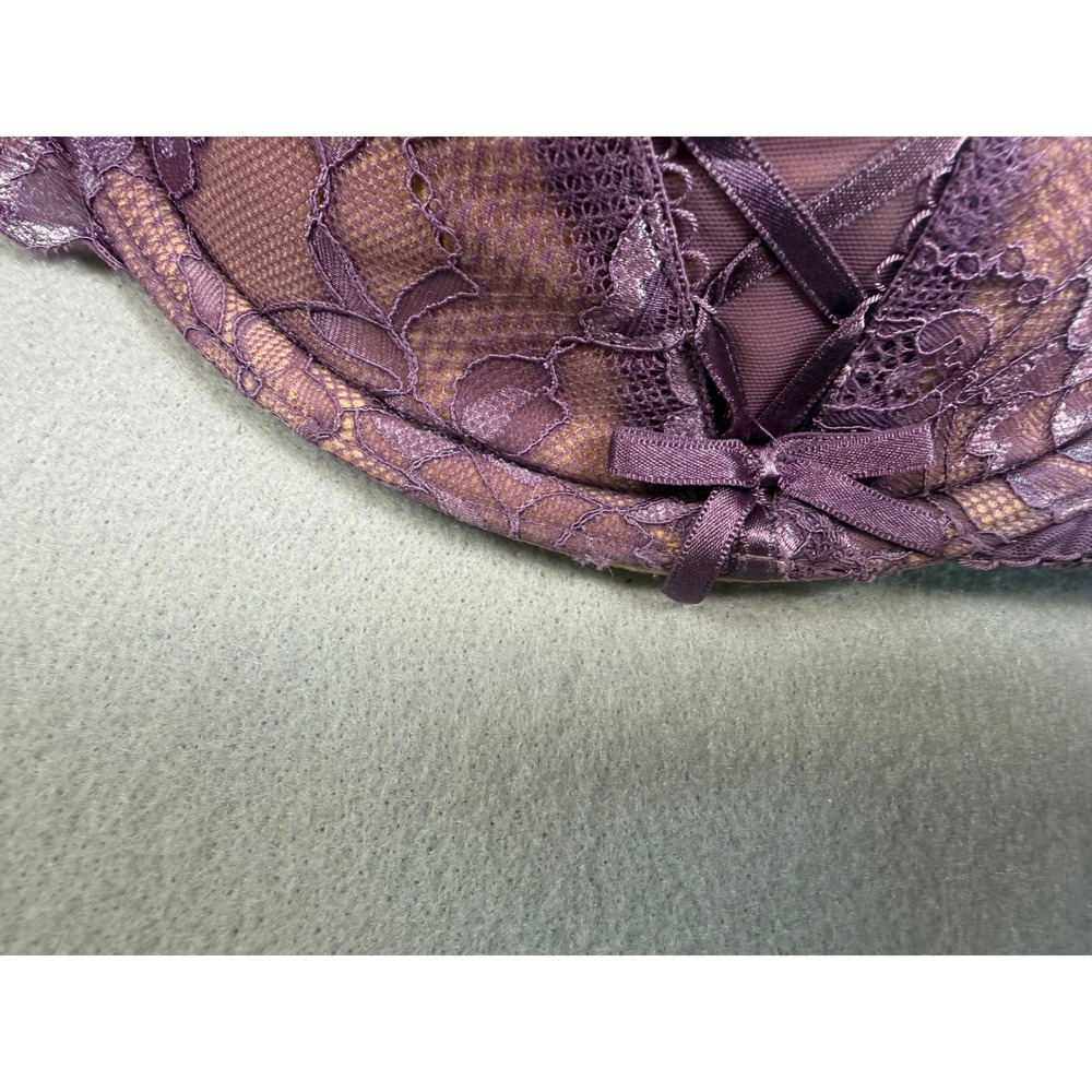 Adore Me Purple Lace Corset Detail Underwire Bra 44DDD Floral Satin Bows - Picture 7 of 7